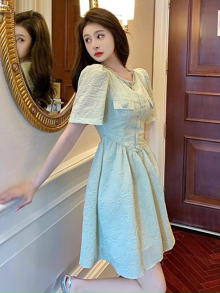 ĐẦM SUÔNG TRƠN TAY NGẮN XANH NGỌC