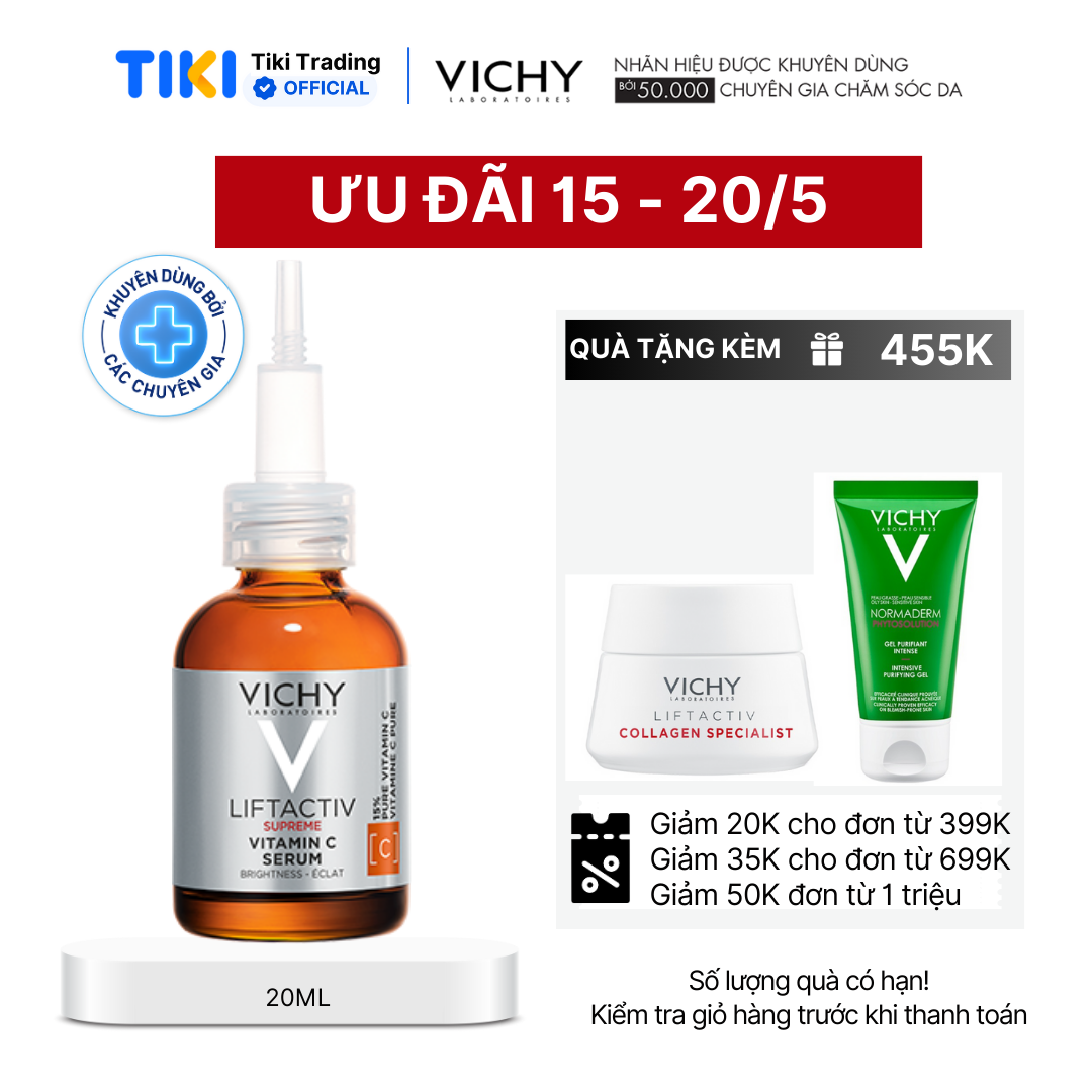 Tinh chất chống oxy hoá, dưỡng da sáng khoẻ Vichy Liftactiv Vitamin C pure 15% 20ml