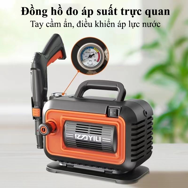 Máy rửa xe áp lực cao Yili YLQ4280G Plus rửa xe cao áp công suất lớn 1800W có đồng hồ đo áp suất, máy rửa xe gia đình, công nghiệp, thiết kế nhỏ gọn - hàng chính hãng