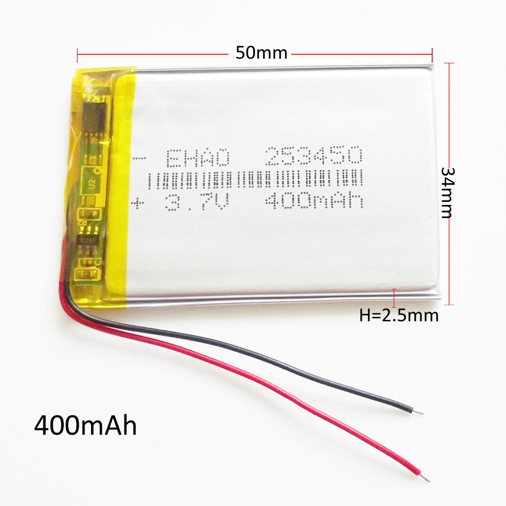 5 Chiếc EHAO 253450 3.7V 400MAh Pin Sạc Lithium Polymer LiPo Siêu Mỏng Tế Bào Cho Mp3 GPS Loa Đồng Hồ Thông Minh
