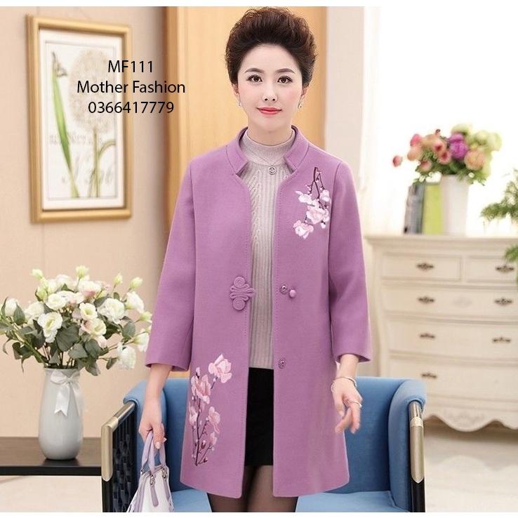 Áo khoác dạ nữ trung niên, áo dạ thêu hoa cao cấp cho mẹ cho bà MF111