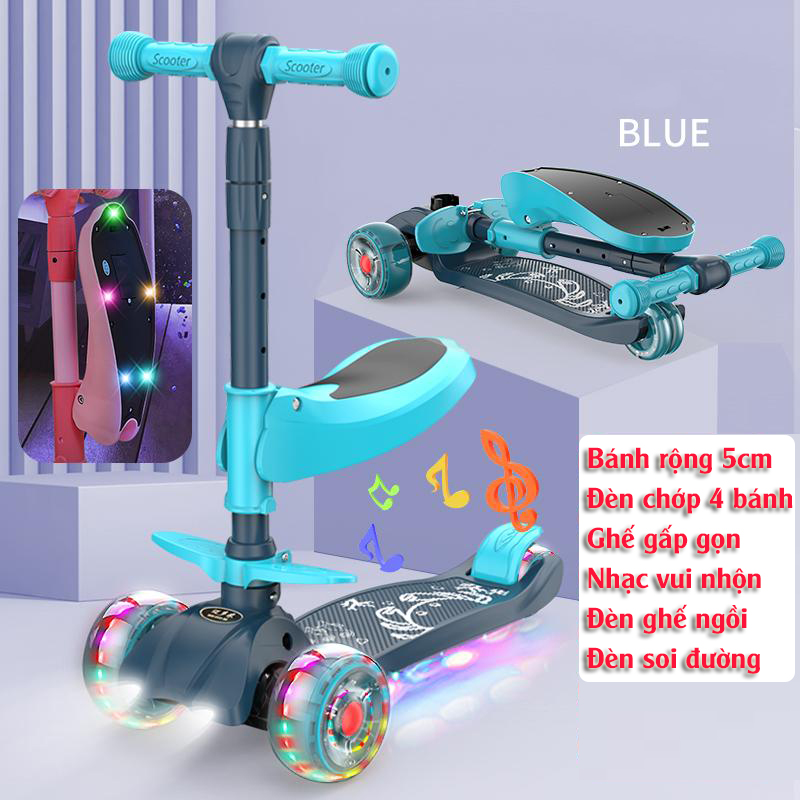 Xe scooter 3 bánh tự cân bằng, 3in1 có ghế gấp gọn, xe chòi chân thăng bằng , xe trượt 3 bánh có nhạc và đèn chiếu sáng