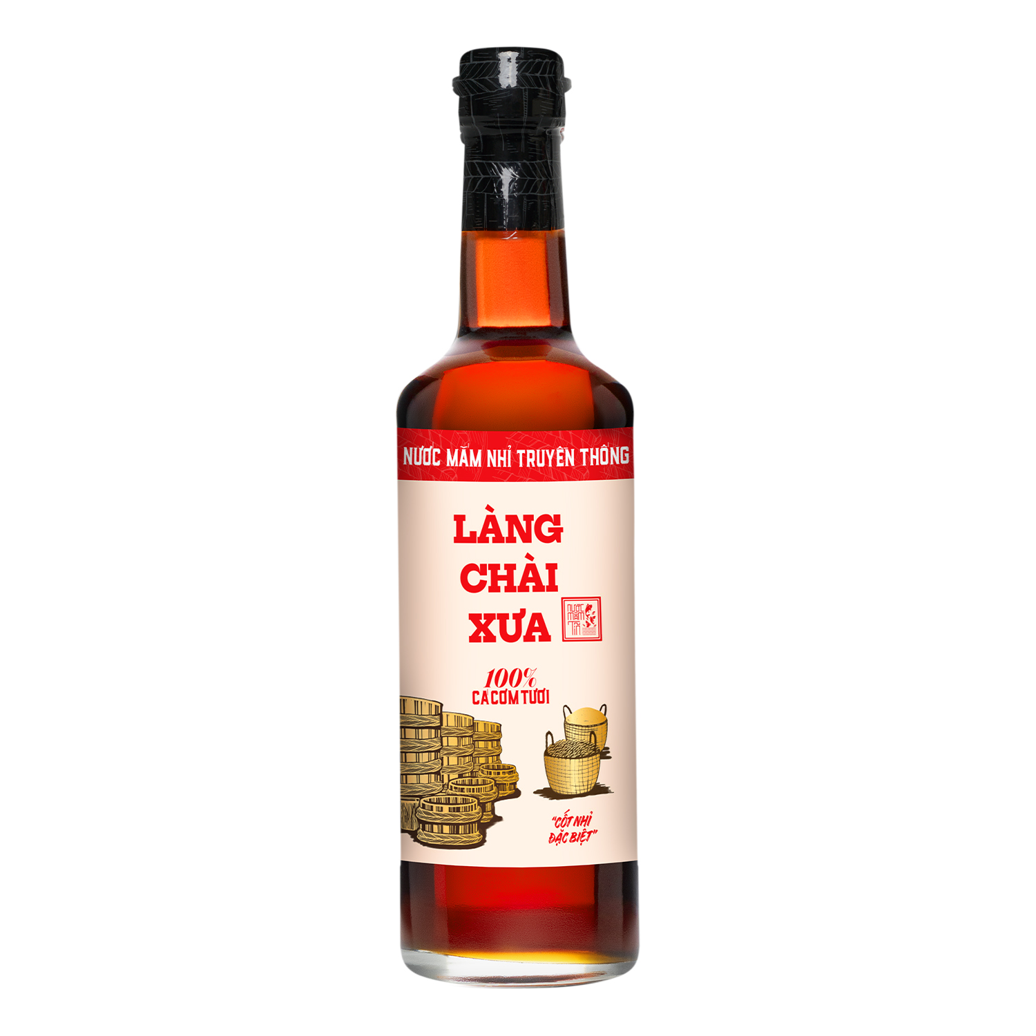Nước mắm nhỉ Làng Chài Xưa truyền thống nhãn đỏ chai thủy tinh 500ml cốt nhỉ đặc biệt vị đậm đà gu ông bà xưa từ 100% cá cơm tươi không chất bảo quản