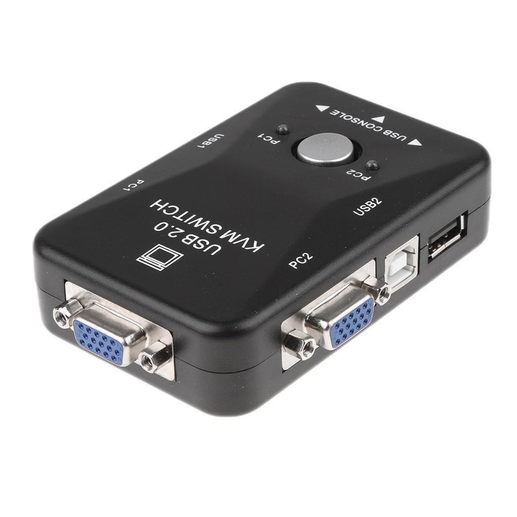 2-Port USB VGA KVM Switch Box for Mouse Keyboard Monitor Sharing Computer