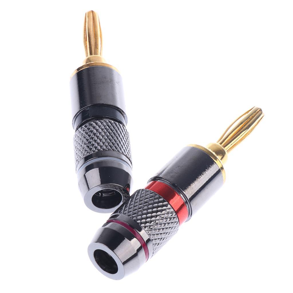 2x Banana Plugs Audio Jack 24k Gold Dual Screw Lock Speaker Connector Big