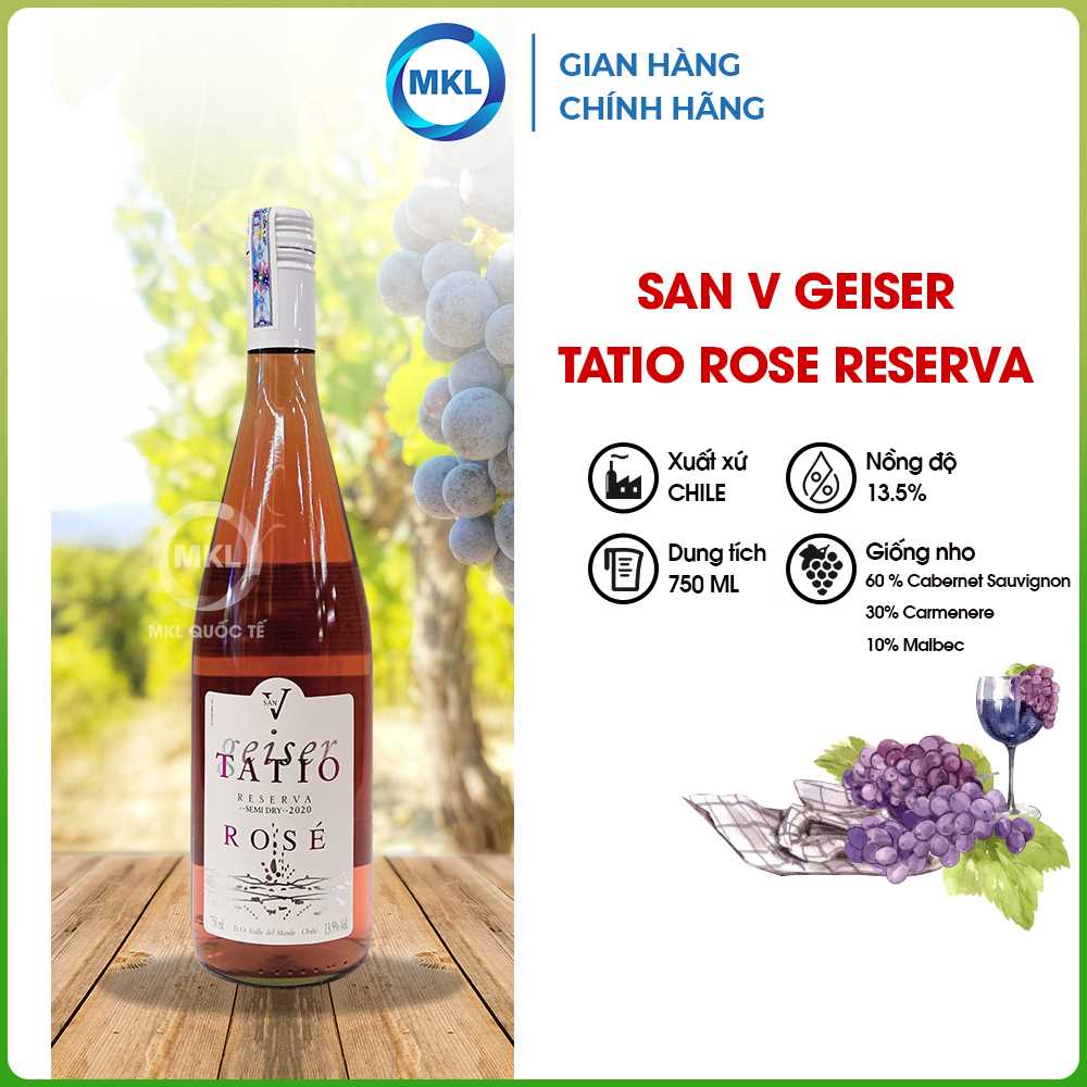 Rượu Vang Hồng San Vicente Geiser Tatio Rose Reserva 750ml 13% - Chile - Hàng Chính Hãng