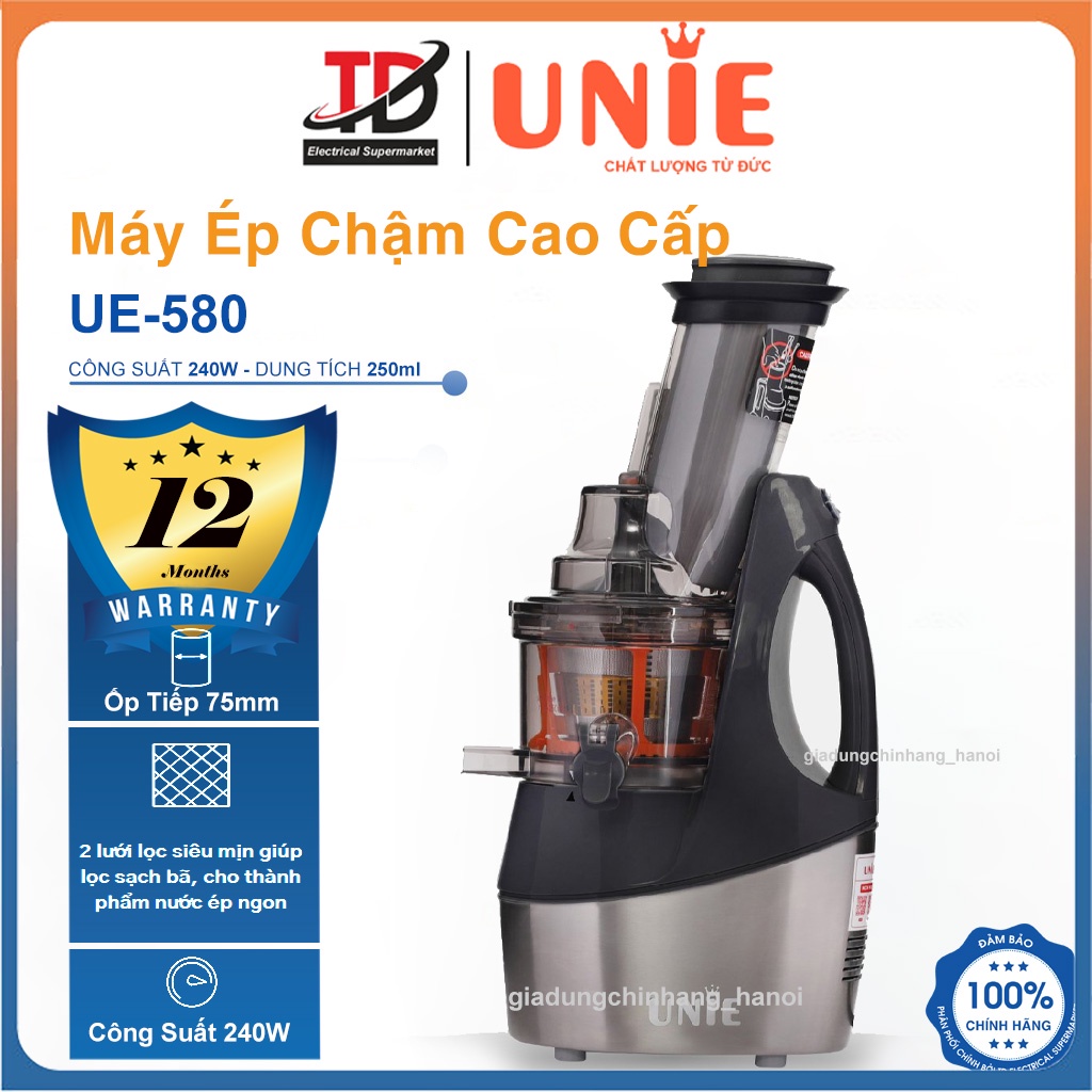 Máy Ép Chậm UNIE UE-580, 240W Ép Kiệt Bã Rau Củ Quả, Hàng Chính Hãng