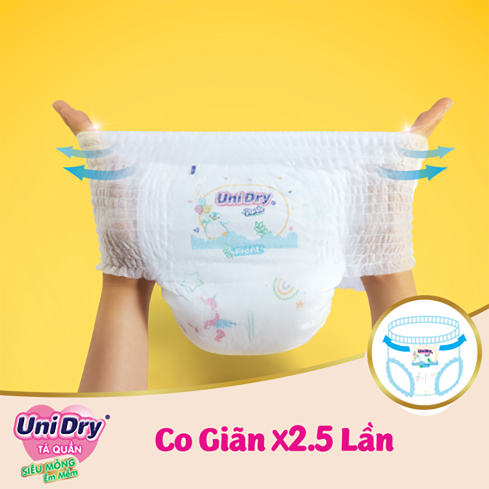 Combo 2 tã quần em bé siêu mỏng UniDry - Tặng 2 gói khăn ướt Unifresh Aloevera 80M