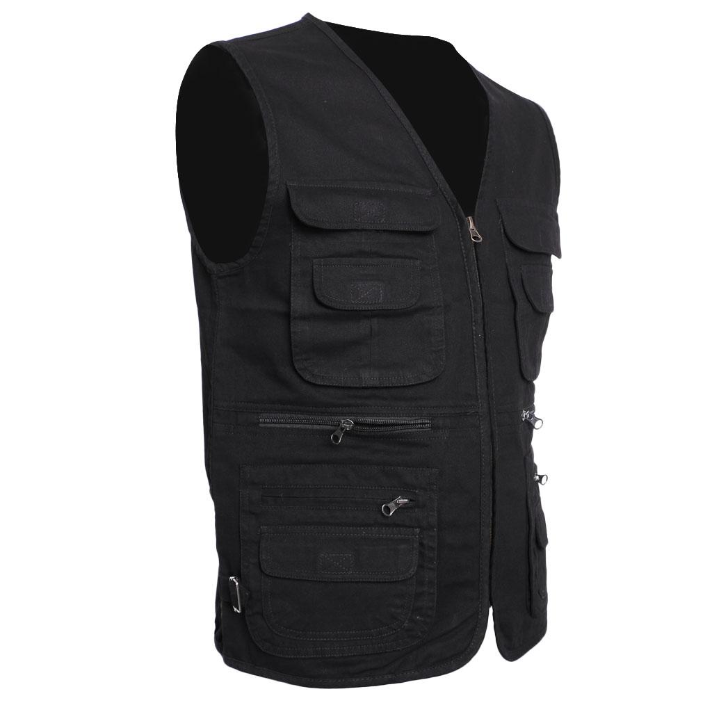 Men's Fishing Vest Utility Sports Vest Multi Pocket Waistcoat L Black