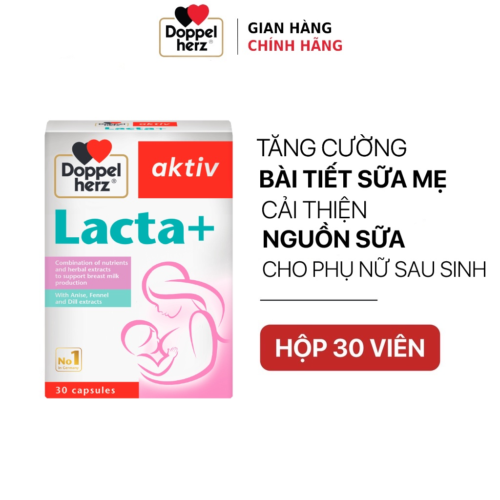 Viên uống lợi sữa Doppelherz Aktiv Lacta+ hỗ trợ cải thiện nguồn sữa mẹ sau sinh (Hộp 30 viên)