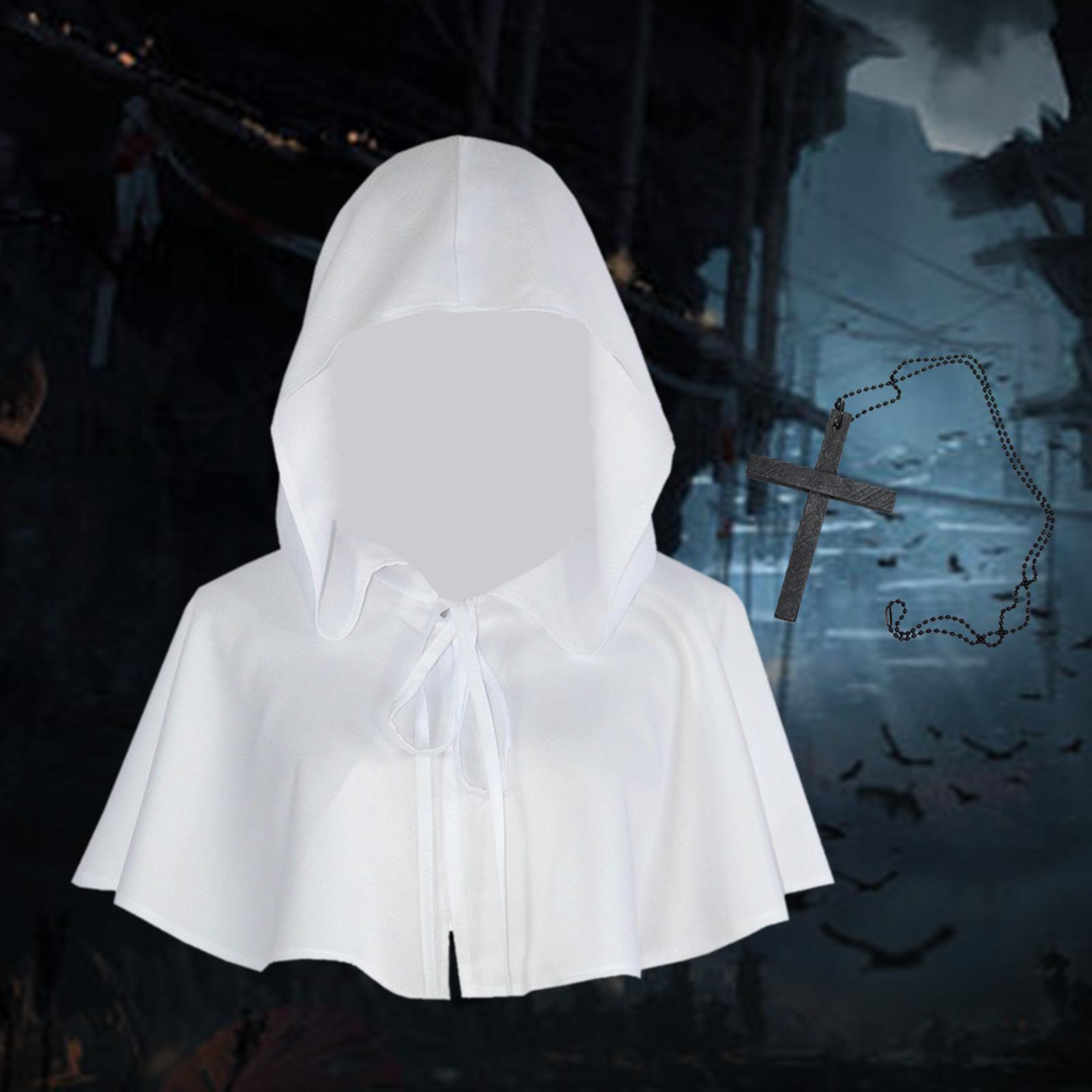 Halloween Cloak Death Cape Halloween Party Cosplay Witch Cowl Hat Short Cape Gothic Props Medieval Hooded Cloak Hat Hooded Poncho for Unisex