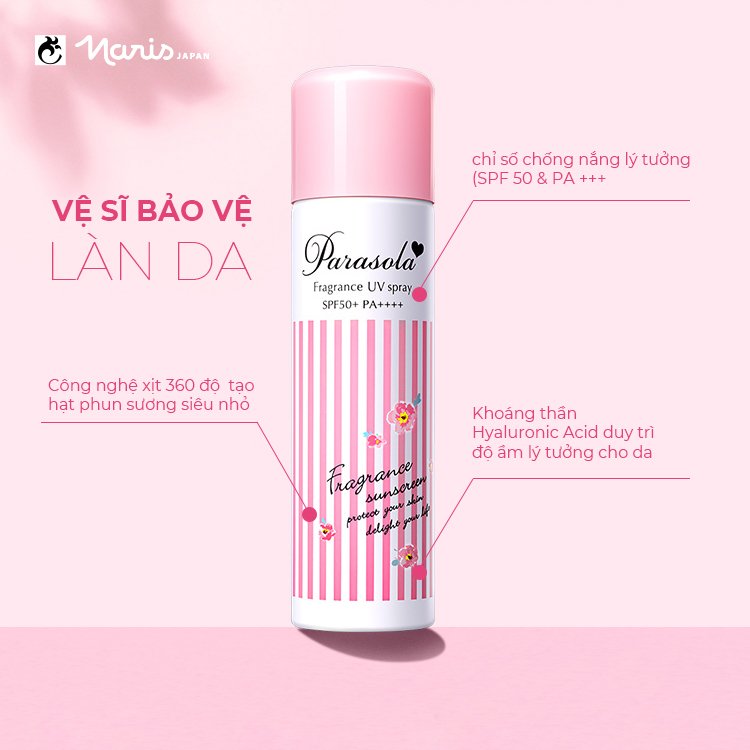 Xịt Chống Nắng Lâu Trôi, Dưỡng Da, Không Nâng Tông Naris Parasola Fragrance SPF50+ PA++++