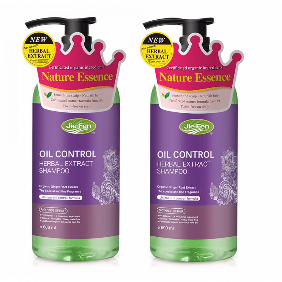 Combo 2 chai - Dầu gội thảo dược Organic kiểm soát dầu cho da đầu Jie Fen Oil Control Shampoo, Taiwan 600ml