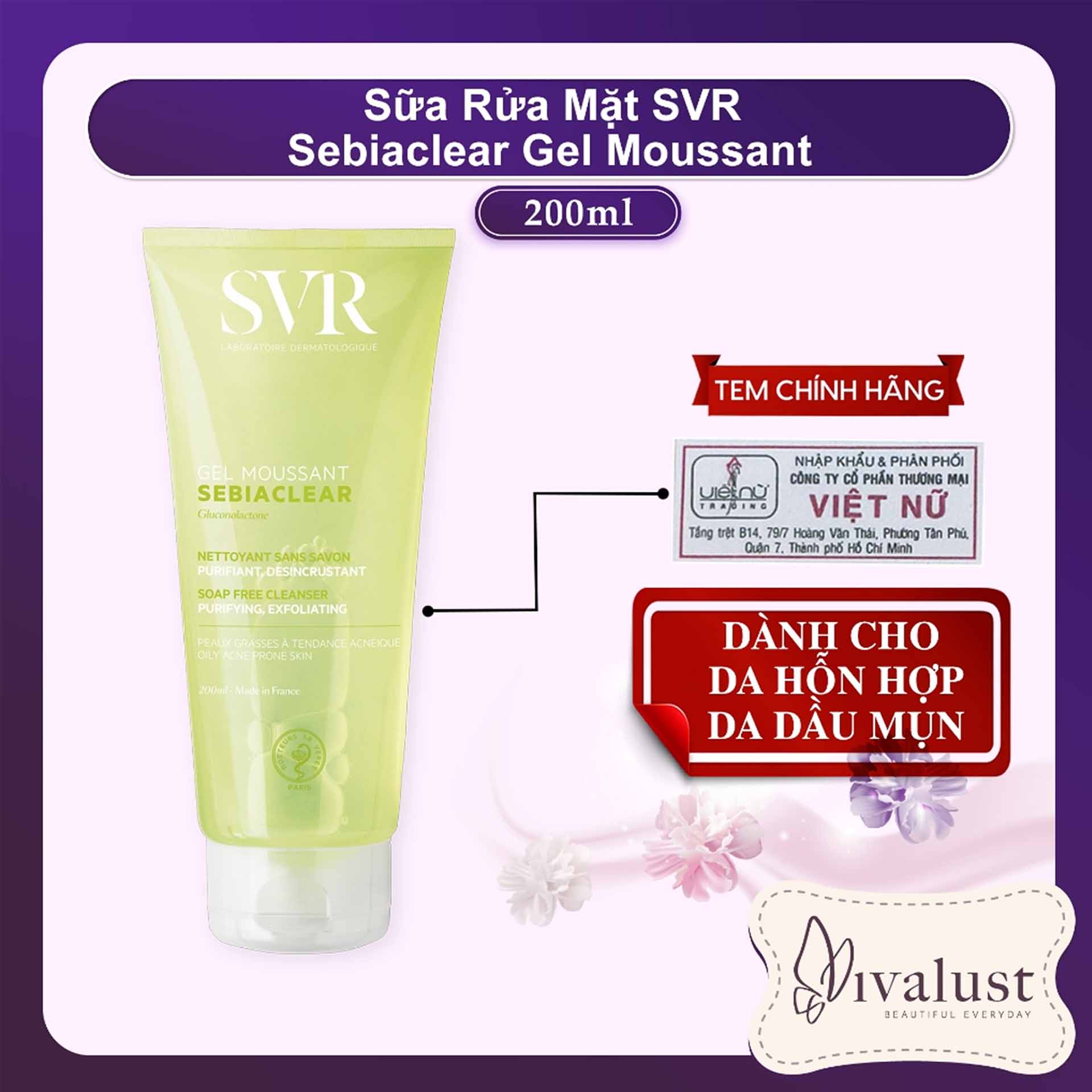 Sữa Rửa Mặt Tẩy Tế Bào Chết Svr Sebiaclear Gel Moussant Tuýp 200Ml - Sgm