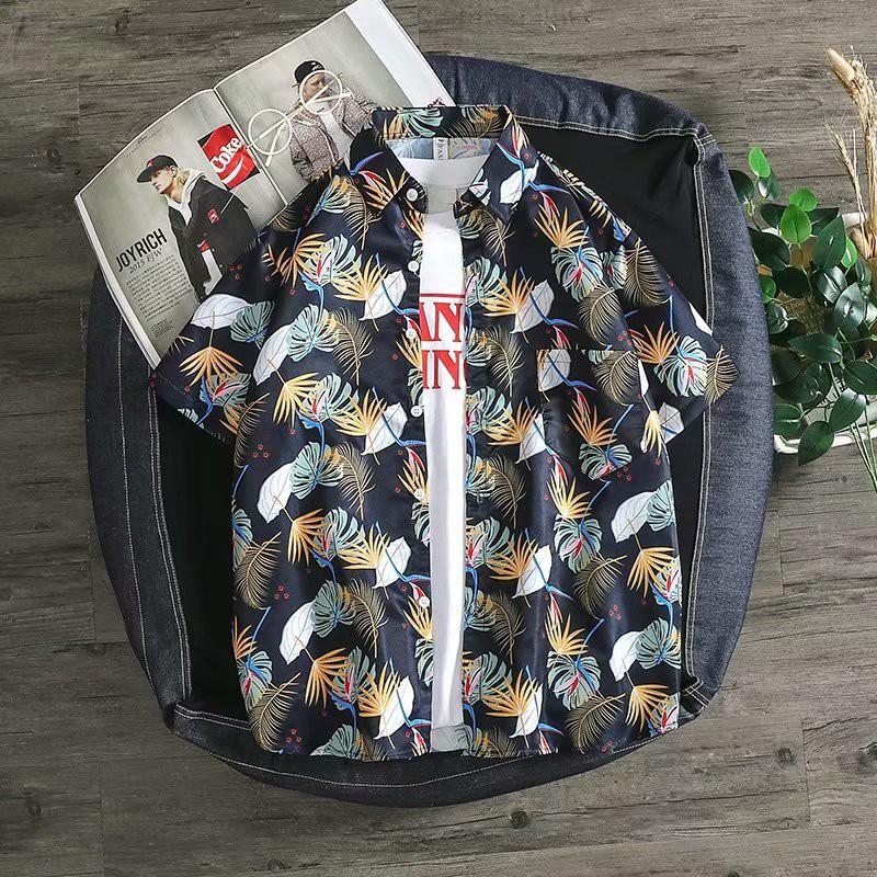 Áo sơ mi nam ngắn tay in hoa phong cách Hawaii