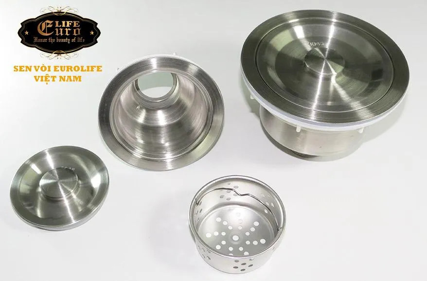Bầu xi phông chậu rửa chén Inox SUS 304 110mm Eurolife EL-BXC110