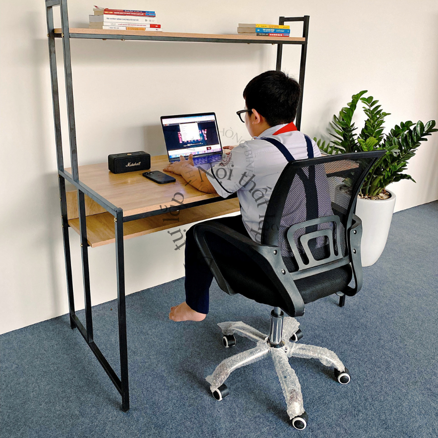 Bàn làm việc, bàn học chữ H. Mặt gỗ cao cấp vân gỗ óc chó, sơn tĩnh điện chống trầy xước - Đồ Tự Ráp KP 07
