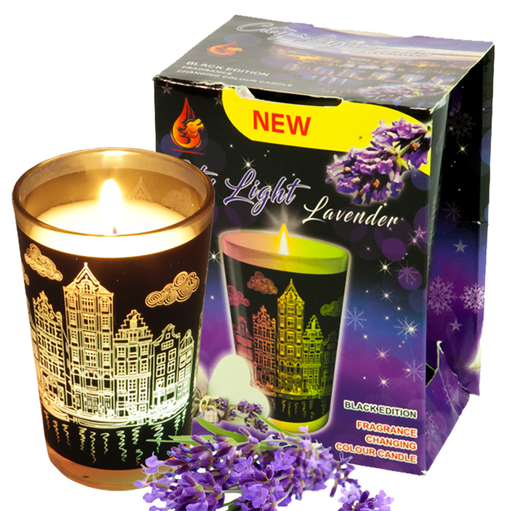 Ly nến thơm tinh dầu đổi màu Golden Dragon City Light Lavender 140g QT028406 - hoa oải hương