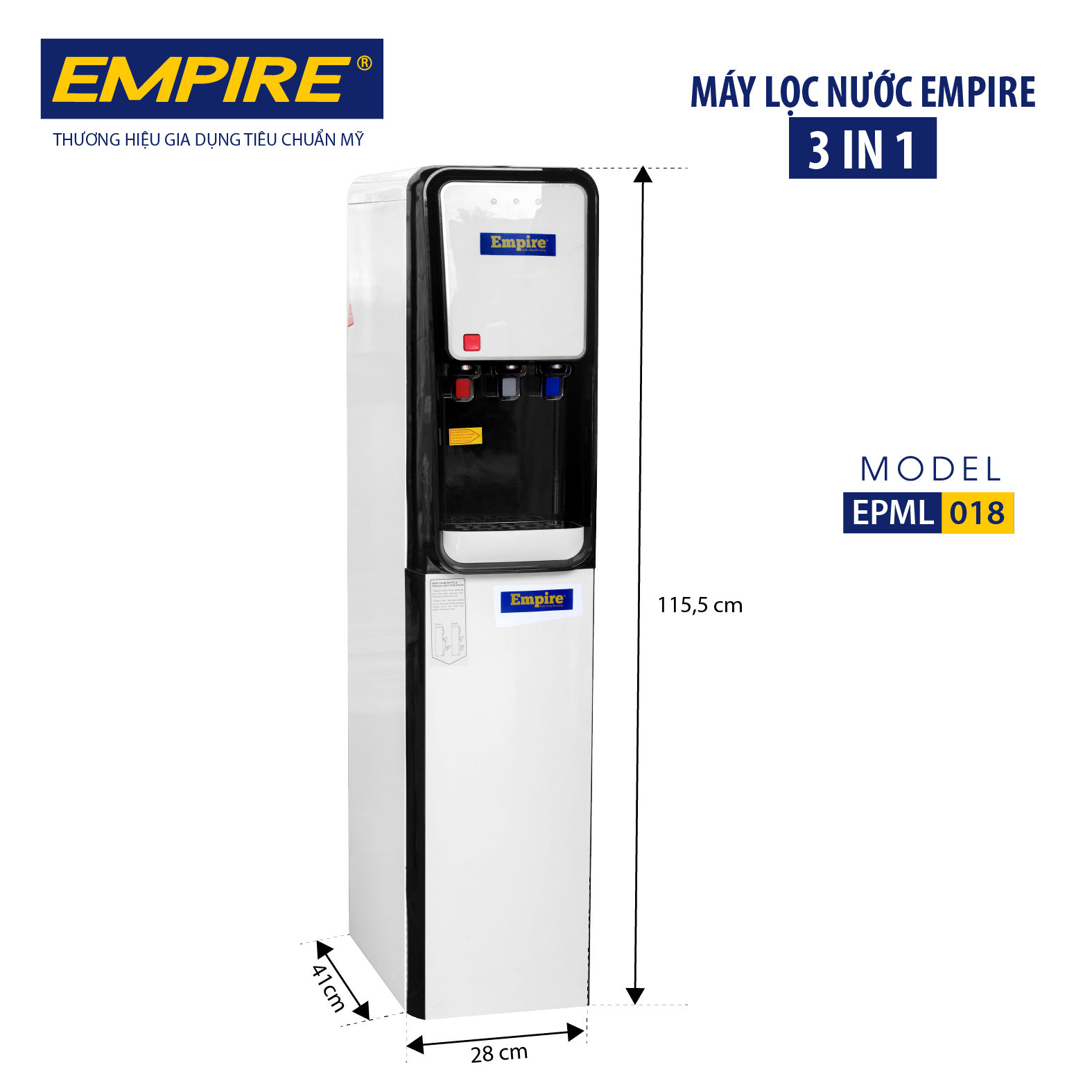 Cây nóng lạnh tích hợp máy lọc nước EMPIRE 3 trong 1 EPML018 - Hàng chính hãng.
