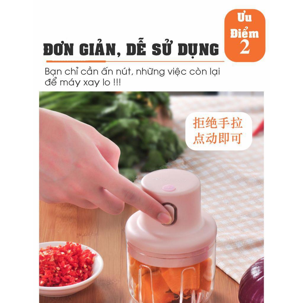 Máy Xay Thịt Cầm Tay Mini Sạc Điện 250ml – Máy Xay Tỏi Ớt, Củ Quả Đa Năng, Có Cổng Sạc Usb -HUSO