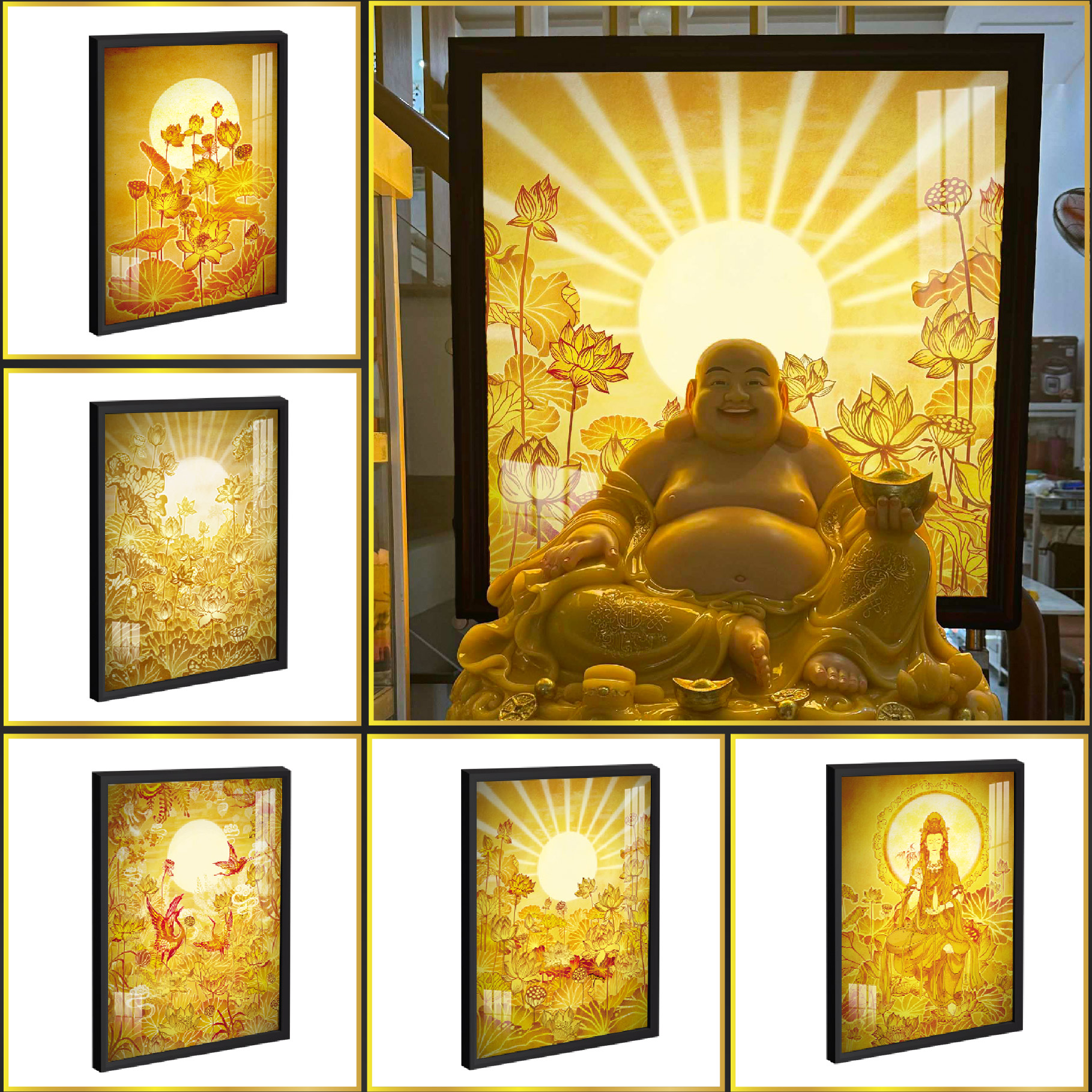 Đèn Hào Quang Phật In Tranh Trúc Chỉ ĐỨNG DECORNOW, Trang Trí Ban Thờ Cho Tượng Phật, Hào Quang Trúc Chỉ DCN-28