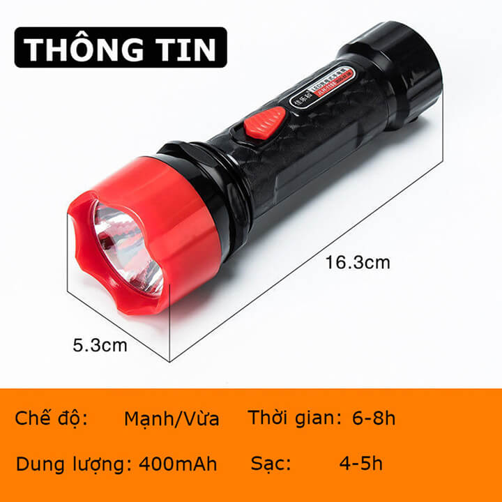 Đèn pin cầm tay siêu sáng chiếu xa 2 chế độ, pin trâu 400mah, đèn led cầm tay cao cấp