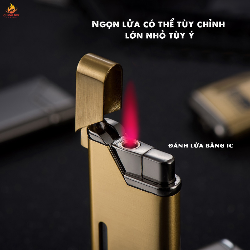 Bật lửa hột quẹt khè lửa đỏ 1 tia, cửa sổ hiện gas tiện lợi