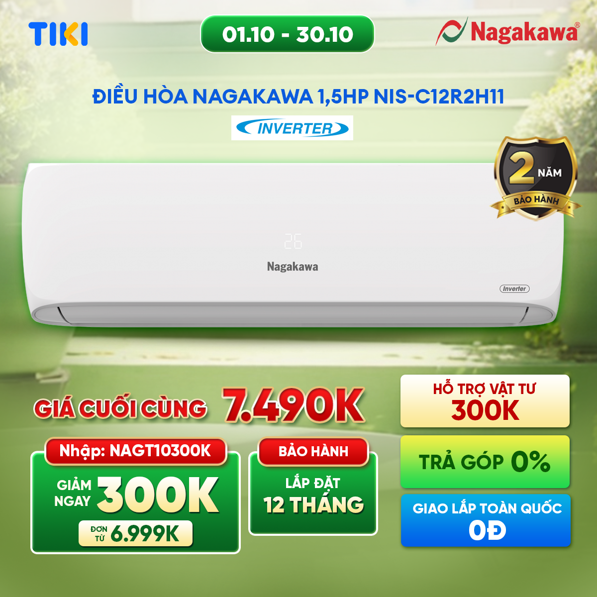 Điều hòa 1 chiều inverter 12000BTU/H NIS-C12R2H11- Giao hàng toàn quốc - Hàng chính hãng