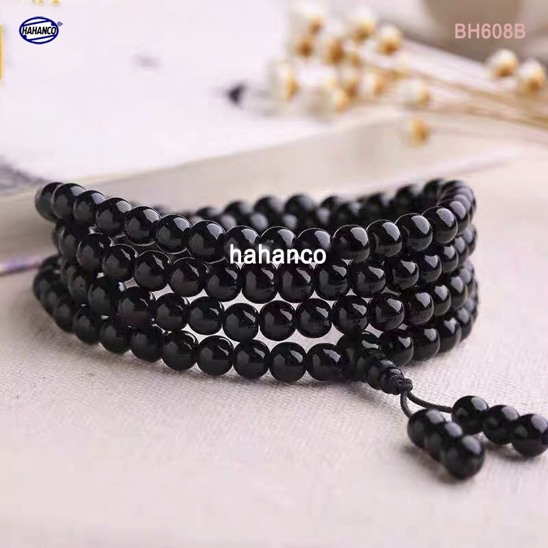 Chuỗi vòng đeo tay/đeo cổ sừng Trâu 108 hạt/8mm màu đen bóng phong thủy - Tĩnh Tâm - An Yên