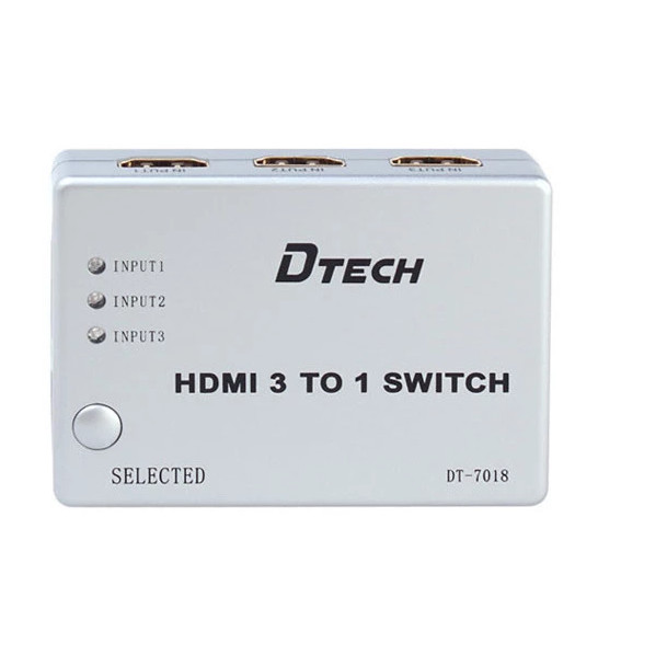 Bộ gộp HDMI 3 vào 1 ra (có Remote) Dtech DT-7018 chính hãng