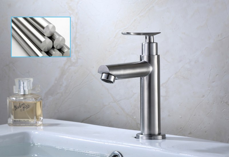 Vòi Lavabo chỉ lạnh trụ tròn SUS304 + dây cấp - Hàng ITALIA