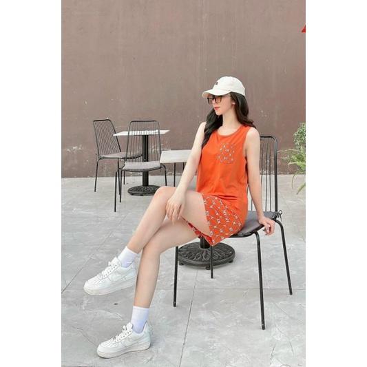 BỘ ĐÙI CAO CẤP Sét bộ đồ sát nách nữ in logo sét bộ đi chơi măc nhà siêu kute