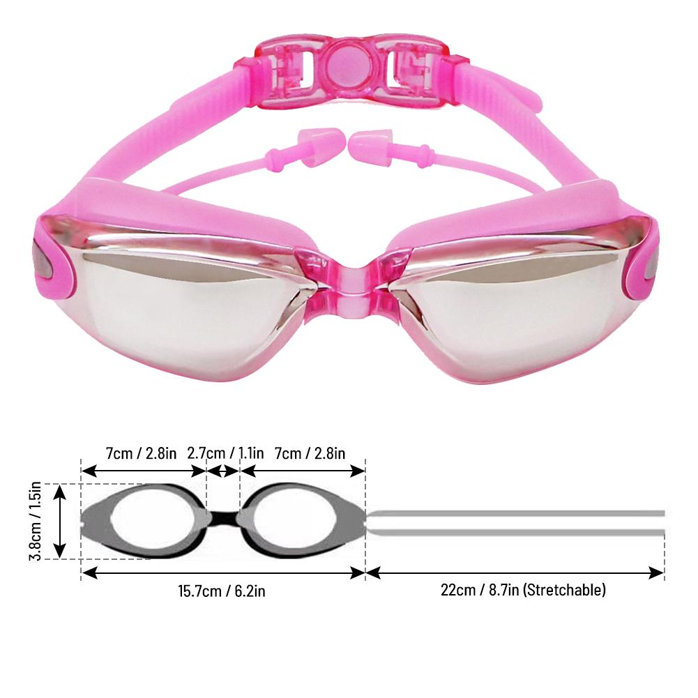 Swimming Goggles with Attached Earplugs Anti-Fog No Leaking Comfortable Electroplated Swim Goggles with Box