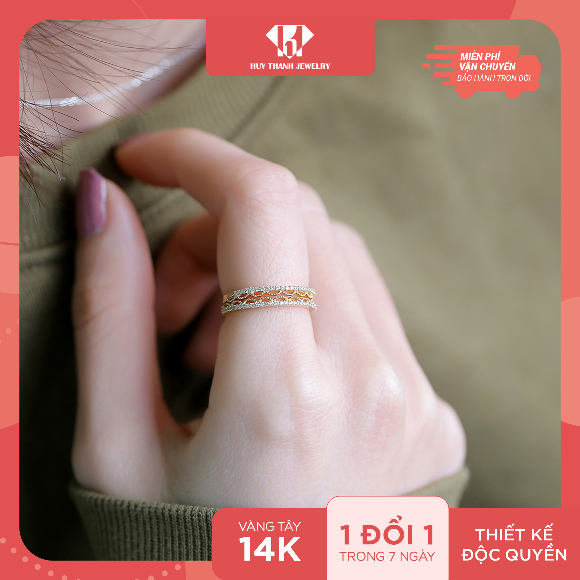 Nhẫn nữ vàng 10k Huy Thanh Jewelry NLF08