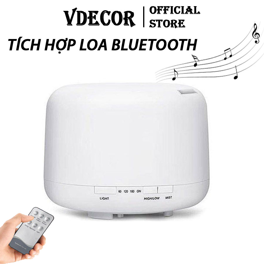 (Hàng chính hãng) Máy xông tinh dầu Vdecor tích hợp loa bluetooth điều khiển từ xa LEd 7 màu