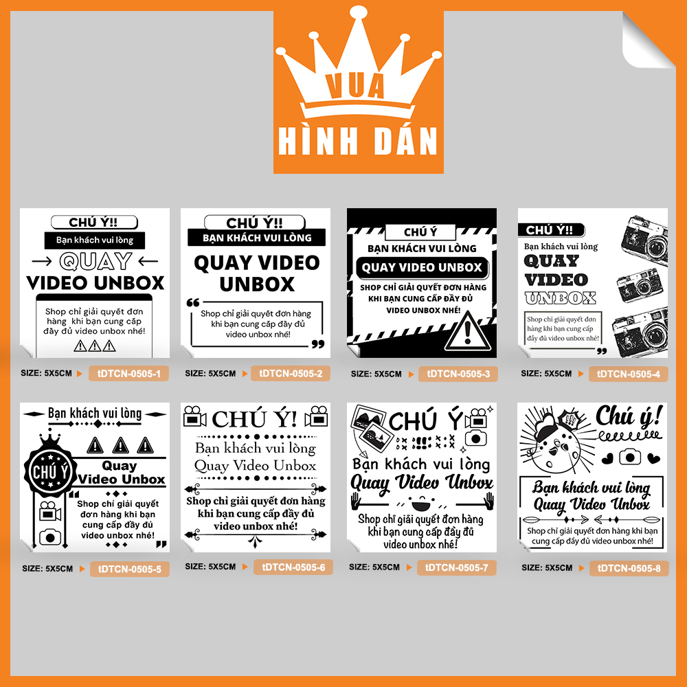 Set 50/100 nhãn dán CHÚ Ý QUAY VIDEO UNBOX 5x5cm tem dán gói hàng hoặc hộp, túi đựng sản phẩm 1.030