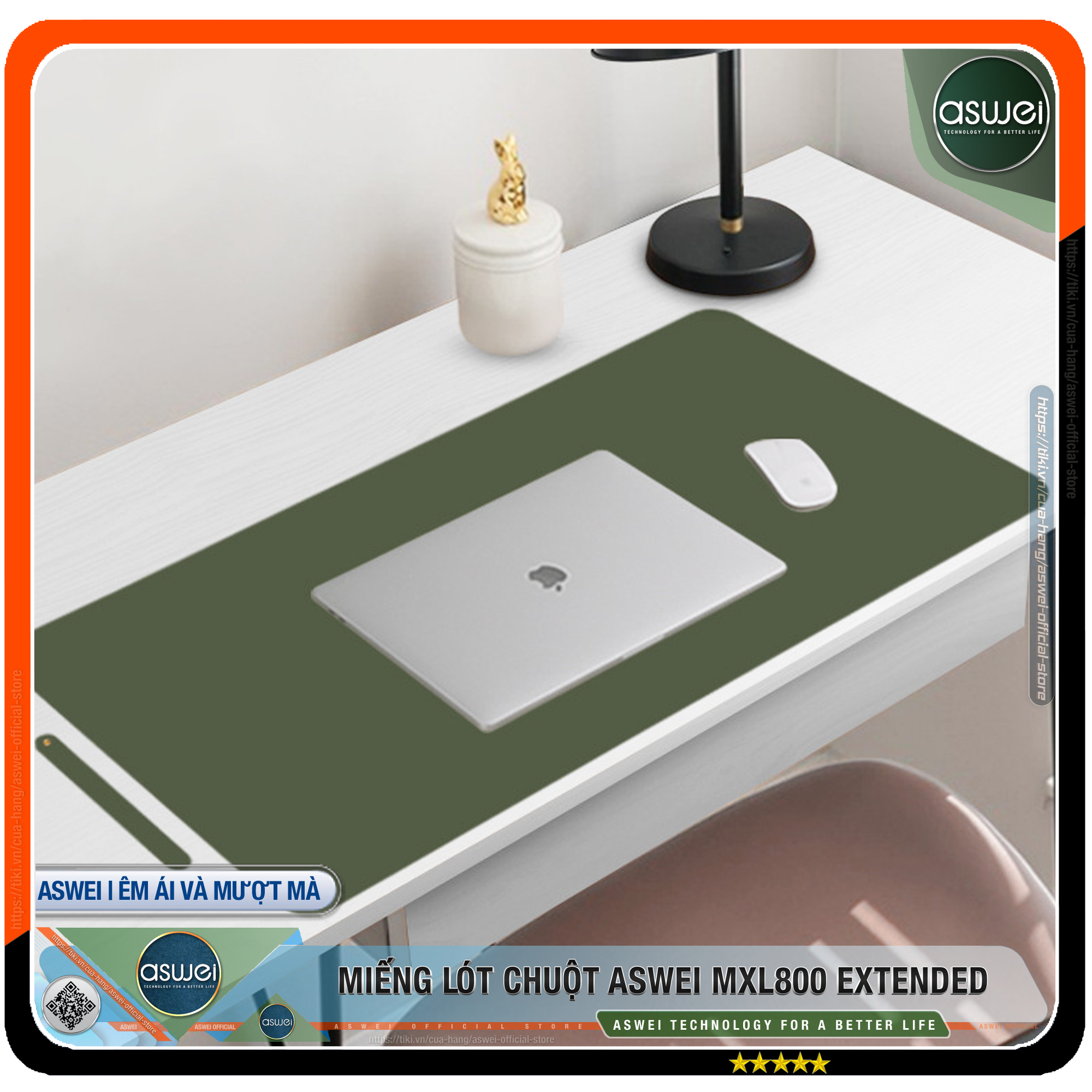 Lót Chuột ASWEI - Pad Chuột MXL800 Extended 80x40 - Miếng Lót Chuột Sử Dụng 2 Mặt Tiện Lợi - Chất Liệu Da Pu Cao Cấp - Tấm Lót Chuột Chống Nhăn, Không Thấm Nước - Hàng Chính Hãng