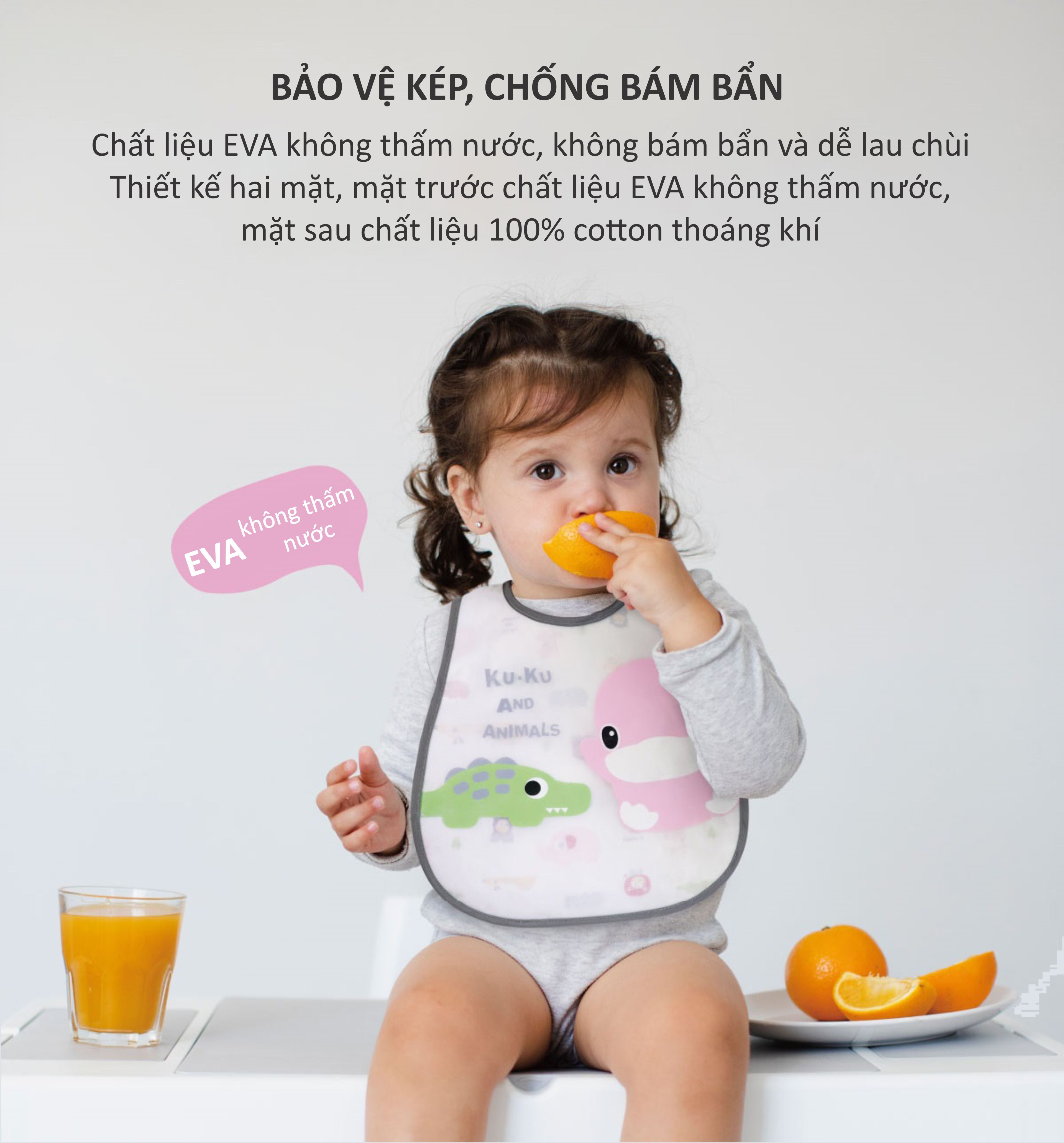 YẾM ĂN EM BÉ KHÔNG THẤM NƯỚC HÌNH THÚ VUI NHỘN CÓ KHAY HỨNG - KU2253