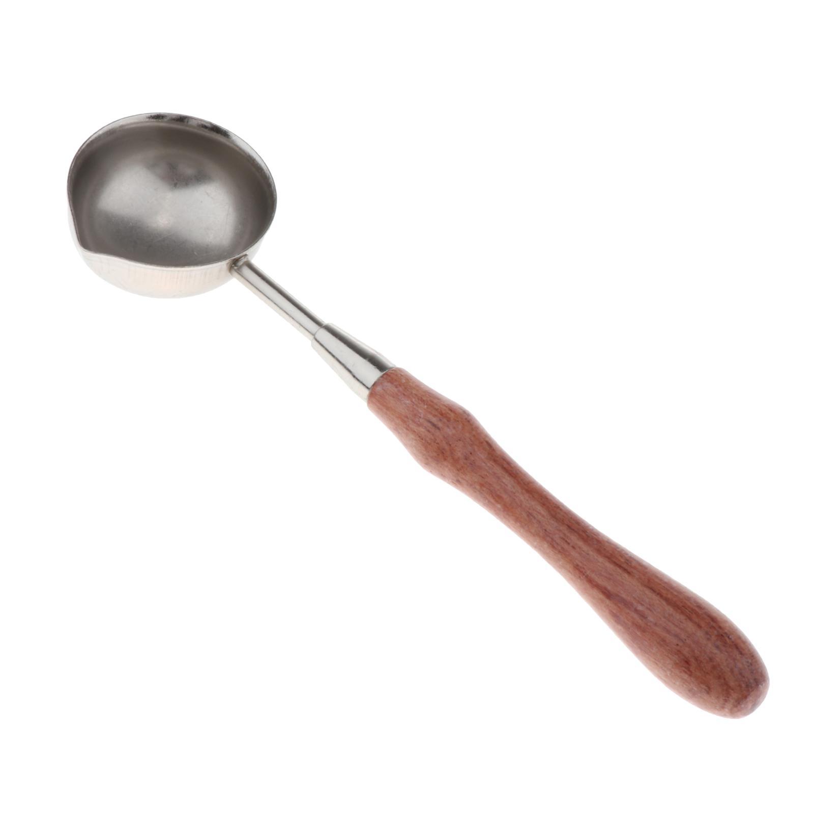 Brass/Stainless Steel Wax Spoon Vintage Elegant Wooden Handle Copper Wax Sealing Stamp Melting Spoon for Wedding Invitations Envelope Wax Seal Spoon