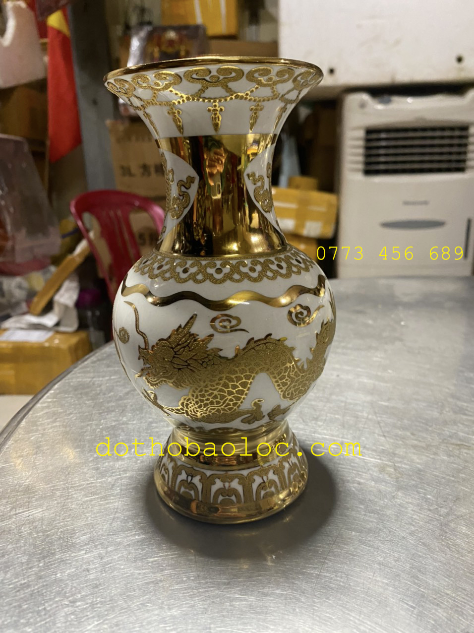 Bình bông sứ hình rồng vàng cao cấp 3 cỡ cao: 17cm, 20cm, 21,5cm