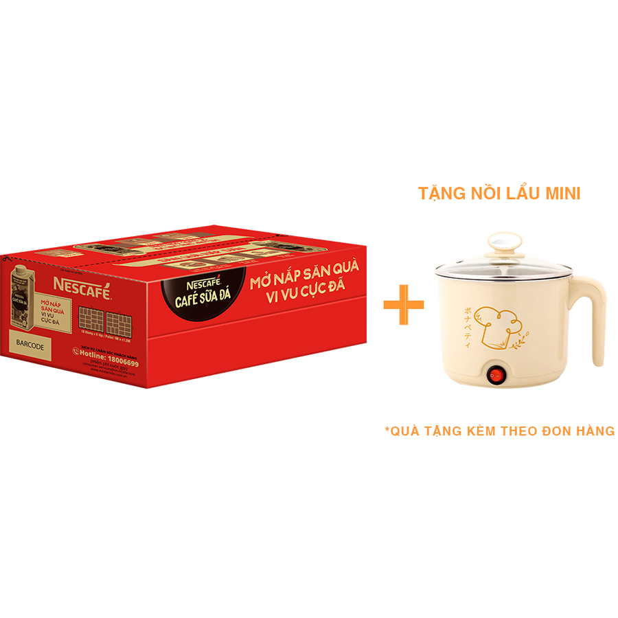 Thùng 24 hộp cà phê uống liền Nescafé cà phê sữa đá (hộp 180ml) [Tặng nồi lẩu mini màu ngẫu nhiên]