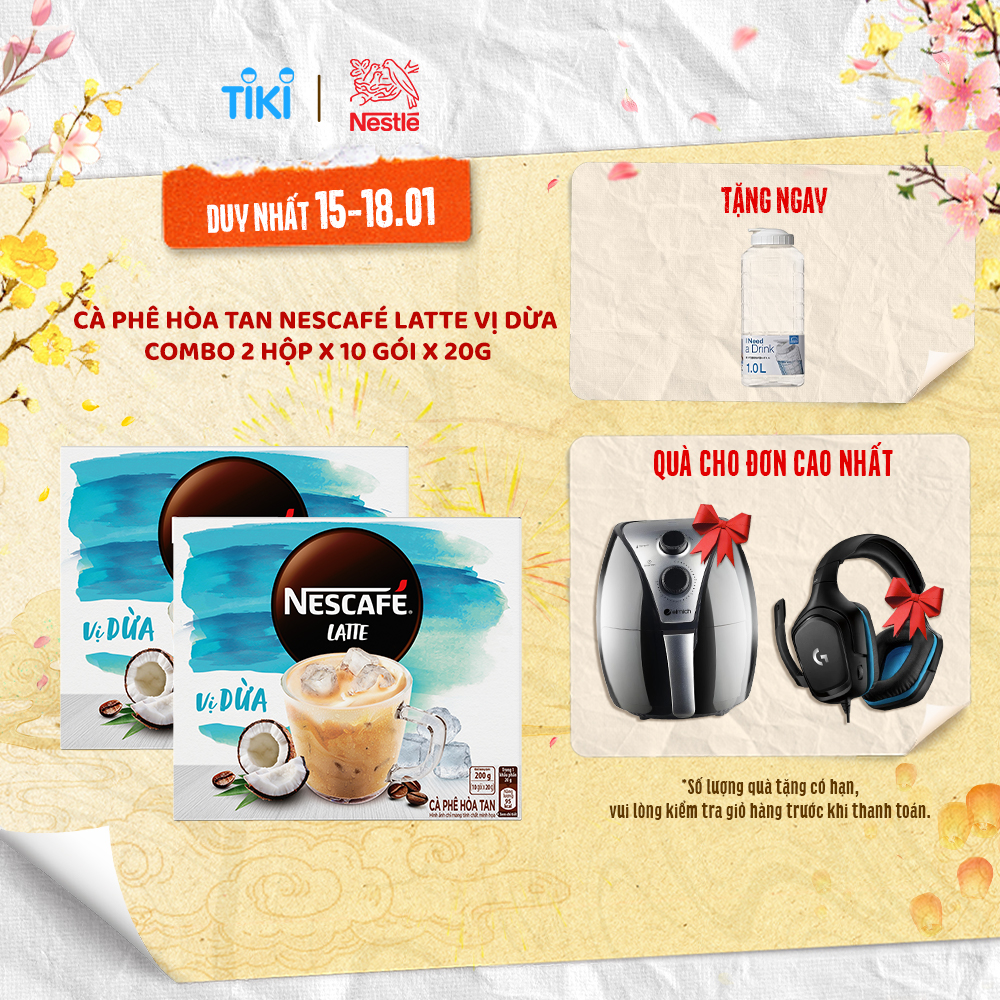 Cà phê hòa tan NESCAFÉ Latte VỊ DỪA - COMBO 2 hộp x 10 gói x 20g - [TẶNG BÌNH JUG 1L]