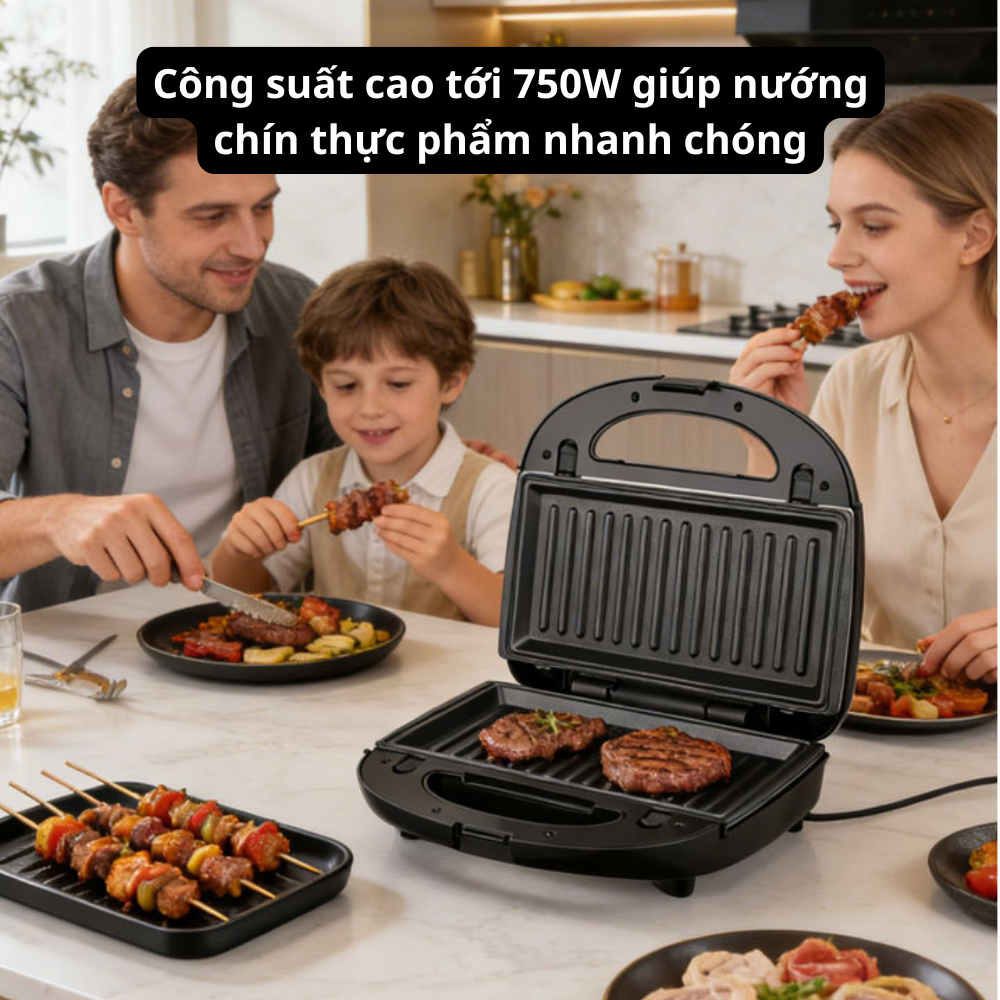 Máy kẹp nướng bánh mì 3IN1 Lumabella LB-58061 đa năng, công suất cao 750W, khay nướng chống dính cao cấp, dễ dàng tháo lắp khay, dễ dùng - DELIYA - HÀNG CHÍNH HÃNG