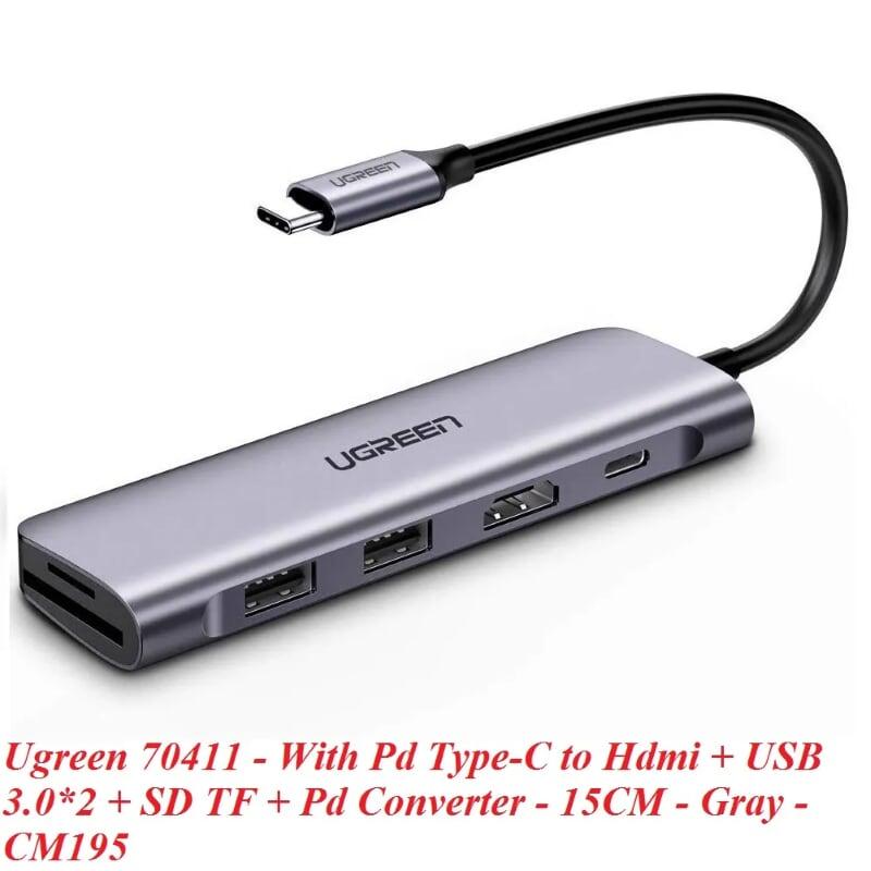 Ugreen UG70411CM195TK Bộ chuyển đổi TYPE C sang 2 USB 3.0 + HDMI + SD TF + nguồn TYPE C - HÀNG CHÍNH HÃNG