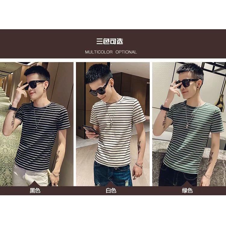 Short Sleeve T-Shirt summer new stripe short sleeve boys Korean fashion boys slim fashion brand half sleeve ins casual T-shirt bottomed thin