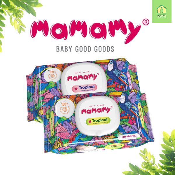 Khăn ướt Mamamy Tropical Premium tinh dầu cúc vạn thọ/ không mùi - Combo 6 gói có nắp 90 tờ