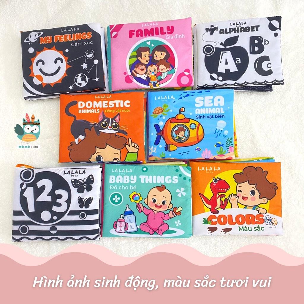 Sách vải cho bé sơ sinh 0 đến 12 tháng Lalala baby, an toàn tuyệt đối, kích thước 12x11cm, 8 mặt sột soạt.