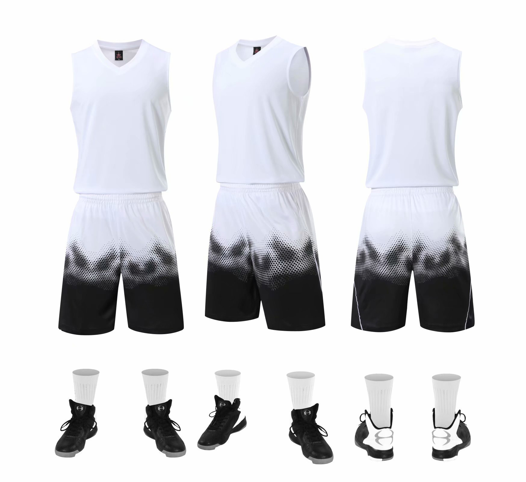 Bộ quần áo bóng rổ trơn Trắng - Bộ quần áo bóng rổ để in áo đội- Quần áo bóng rổ không logo - Mẫu 4-2021