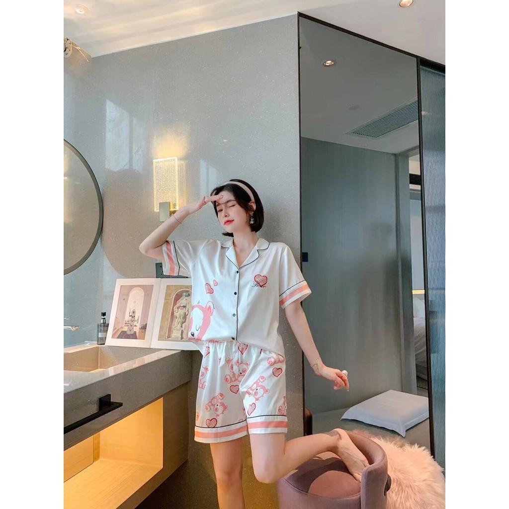 Bộ ngủ pijama lụa cao cấp in hình dễ thương