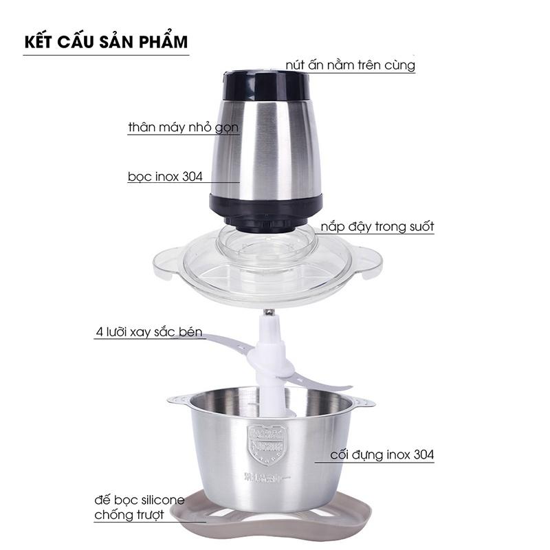 MÁY XAY THỊT ĐA NĂNG LƯỠI KÉP CỐI INOX 2 CHẾ ĐỘ(KE2L)